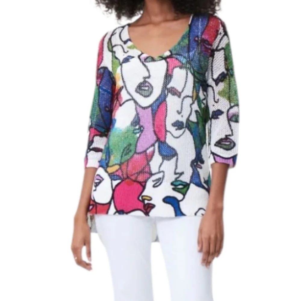 Joseph Ribkoff Pink and Green Artistic Tunic 3/4 Sleeve, Medium - Picture 1 of 8